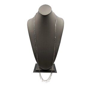 Natasha Silver Tone Pin Needle Station Fashion Long Necklace